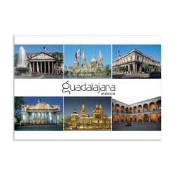 Tarjeta postal con 6 Vistas de dia y noche, souvenir y recuerdo de Guadalajara.