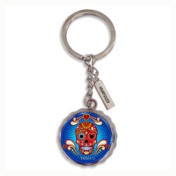 Llavero corcholata de metal calavera, Souvenir de Huatulco, México.