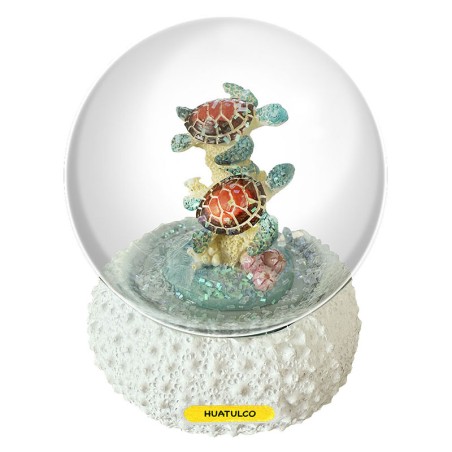 Esfera de nieve con 2 tortugas. Souvenir de Huatulco, México