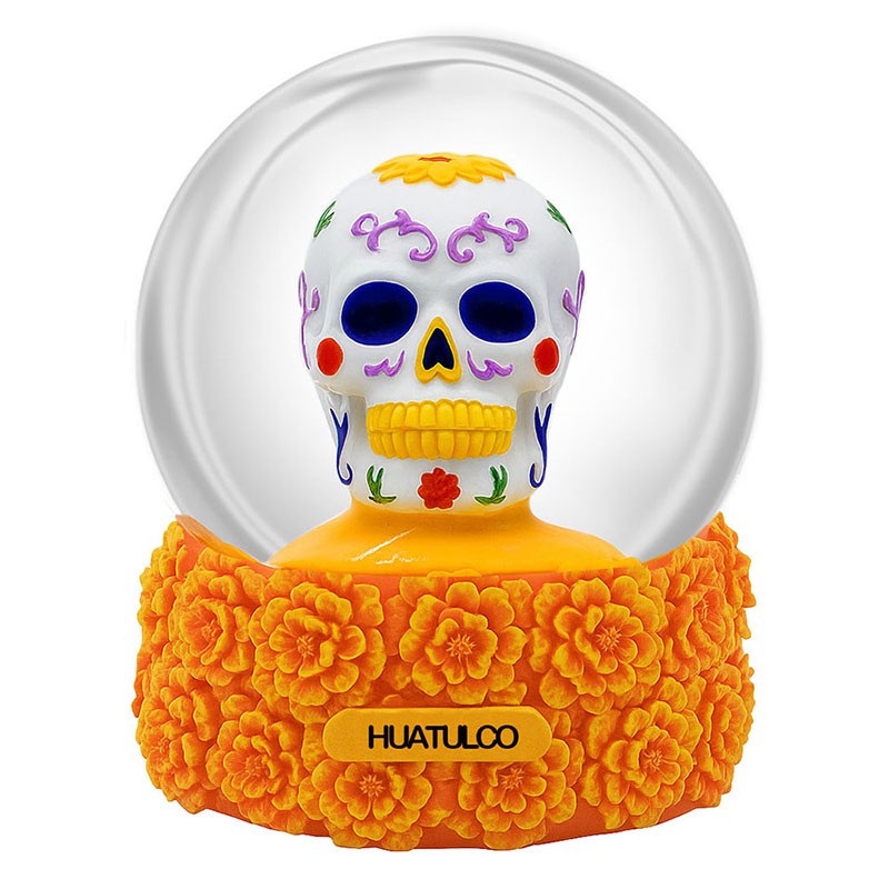 Esfera de nieve Calavera base naranja