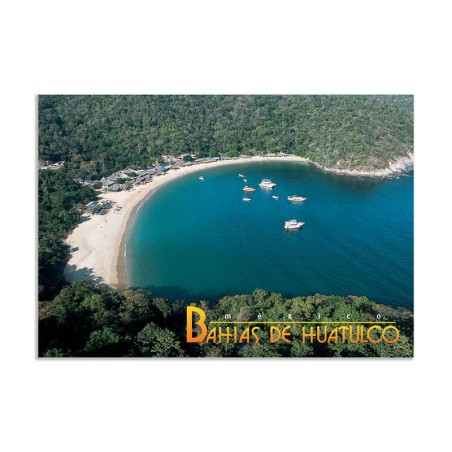Tarjeta postal de playa El Maguey, souvenir y recuerdo de Huatulco, México