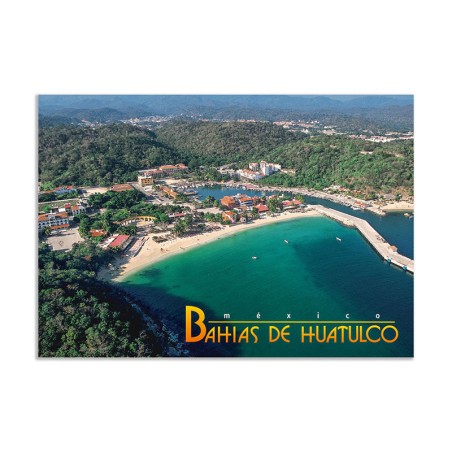 Tarjeta postal de la Bahia de Santa Cruz, souvenir y recuerdo de Huatulco, México