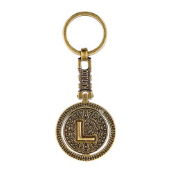 Llavero de laton letra L con Calendario Azteca, souvenir o regalo de Huatulco Mexico