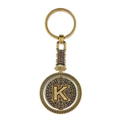 Llavero de laton letra K con Calendario Azteca, souvenir o regalo de Huatulco Mexico