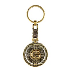 Llavero de laton letra G con Calendario Azteca, souvenir o regalo de Huatulco Mexico