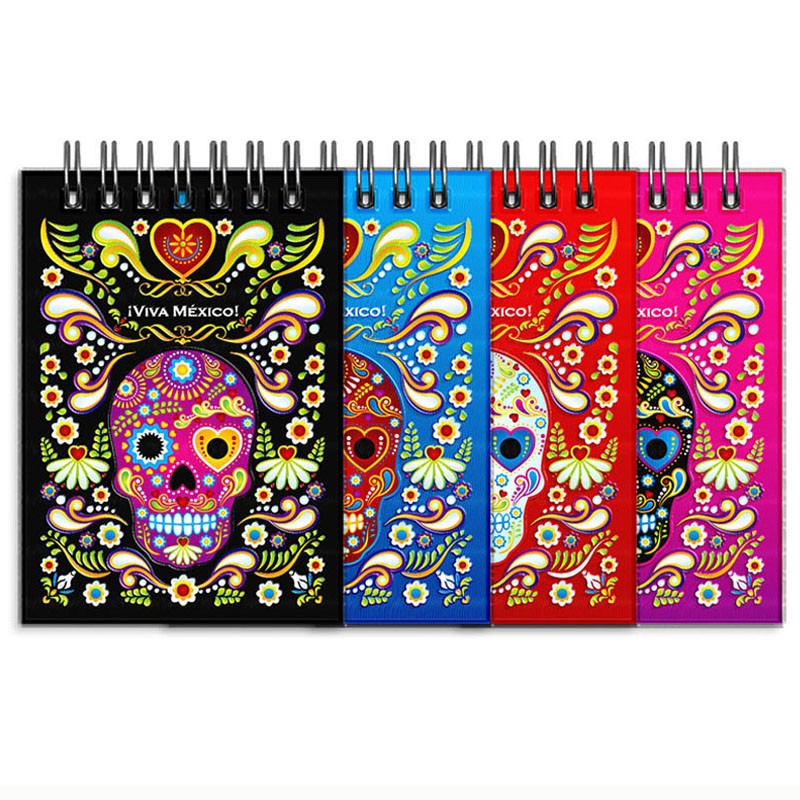 Libreta de apunte con ilustracion de una calavera, típica del dia de muertos. Souvenir y recuerdo de Isla Mujeres, Mexico.