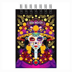 Libreta de apunte con ilustracion de una catrina, típica del día de muertos. Souvenir y recuerdo de Isla Mujeres, México.