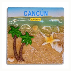 4 magnetos de resina cuadrados con ilustraciones de playa