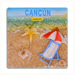 4 magnetos de resina cuadrados con ilustraciones de playa