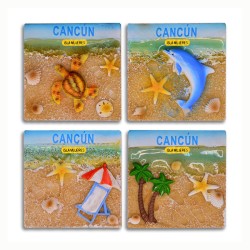 4 magnetos de resina cuadrados con ilustraciones de playa