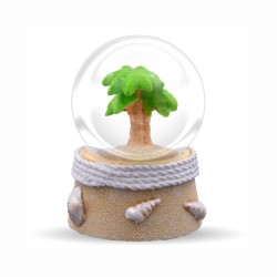 Esfera de resina con acabado arena y palmera. Souvenirs y recuerdos de Isla Mujeres, Mexico