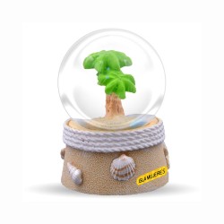 Esfera de resina con acabado arena y palmera. Souvenirs y recuerdos de Isla Mujeres, Mexico