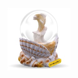 Esfera de resina con acabado arena en una concha y delfín, souvenir y recuerdo de Isla Mujeres, Mexico.