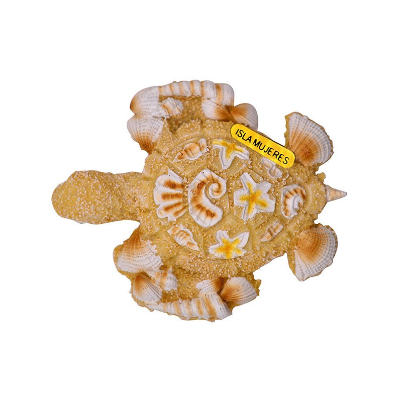 Magneto de resina tortuga con acabado arena, souvenir y recuerdo de Isla Mujeres, Mexico.