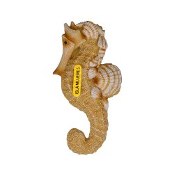 Magneto de resina caballito de mar con acabado arena, souvenir y recuerdo de Isla Mujeres, Mexico.