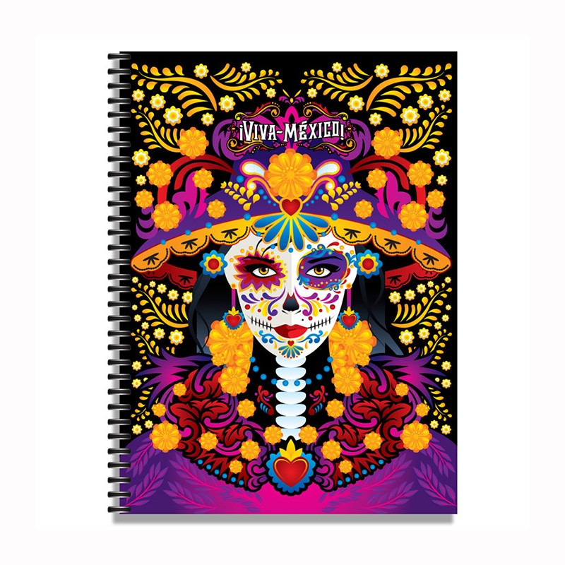 Libreta grande con ilustracion de una catrina, típica del día de muertos en México. Souvenir y recuerdo de Isla Mujeres