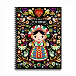 Libreta grande con ilustracion de una muñeca,  típica del artesanía en México. Souvenir y recuerdo de Isla Mujeres