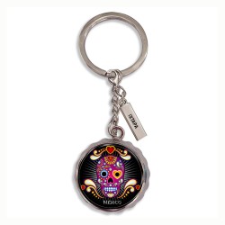 Llavero corcholata de metal calavera, Souvenir de Ixtapa, México.