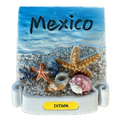 Magneto de resina con unas conchas. Souvenir de Ixtapa, México