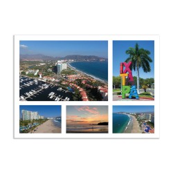 Tarjeta postal con varias vistas de Ixtapa, souvenir y recuerdo de México