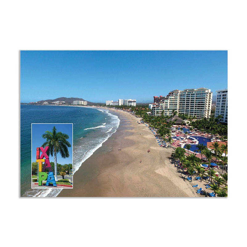 Tarjeta postal de la Zona Hotelera de Ixtapa, souvenir y recuerdo de México