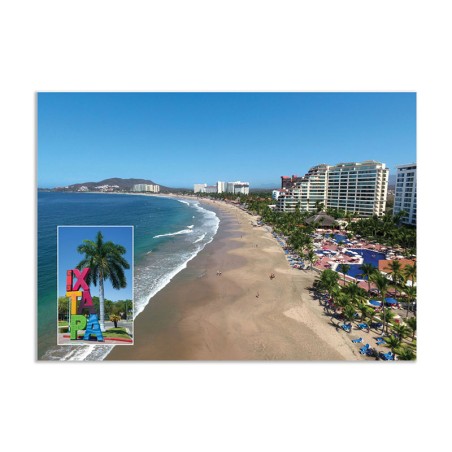 Tarjeta postal de la Zona Hotelera de Ixtapa, souvenir y recuerdo de México