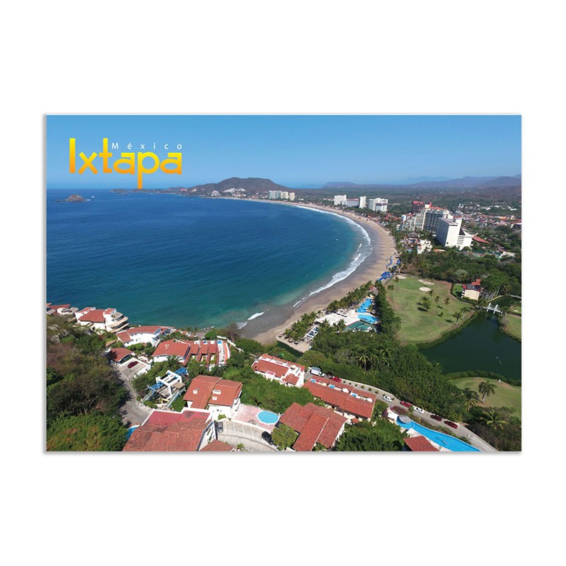 Tarjeta postal panoramica de la Bahia de Ixtapa, souvenir y recuerdo de Ixtapa, México