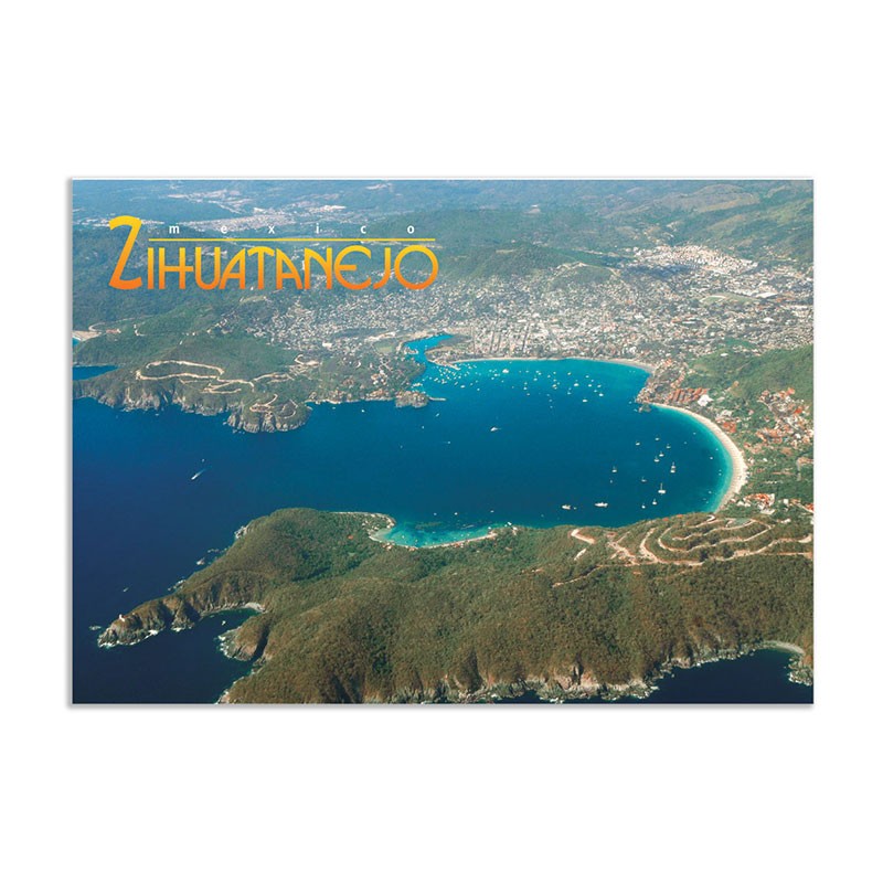 Tarjeta postal con vista Aerea de la bahia de Zihuatanejo, souvenir y recuerdo de Ixtapa, México