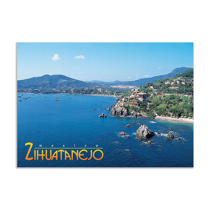 Tarjeta postal con vista de la Bahia de Zihuatanejo, souvenir y recuerdo de Ixtapa, México