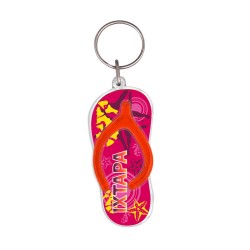 Llavero de acrílico en forma de chancla. Disponible en 8 motivos y colores diferentes. Souvenir de Ixtapa, México