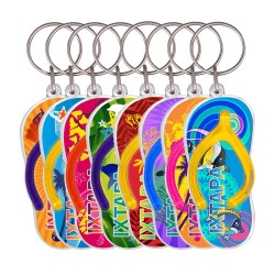 Llavero de acrílico en forma de chancla. Disponible en 8 motivos y colores diferentes. Souvenir de Ixtapa, México