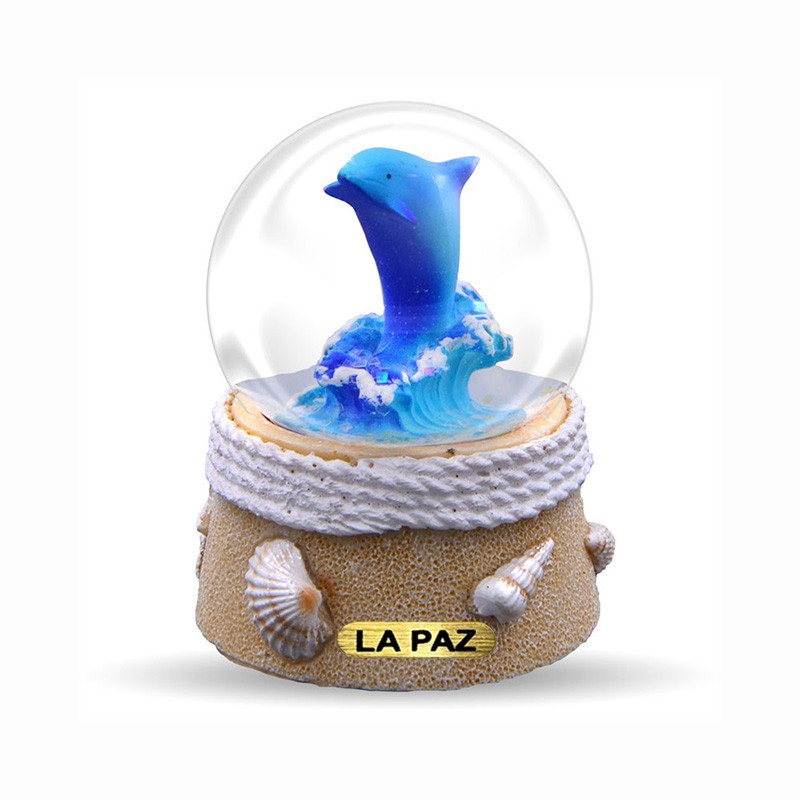 Souvenir México La Paz: Esfera de nieve con delfín de resina
