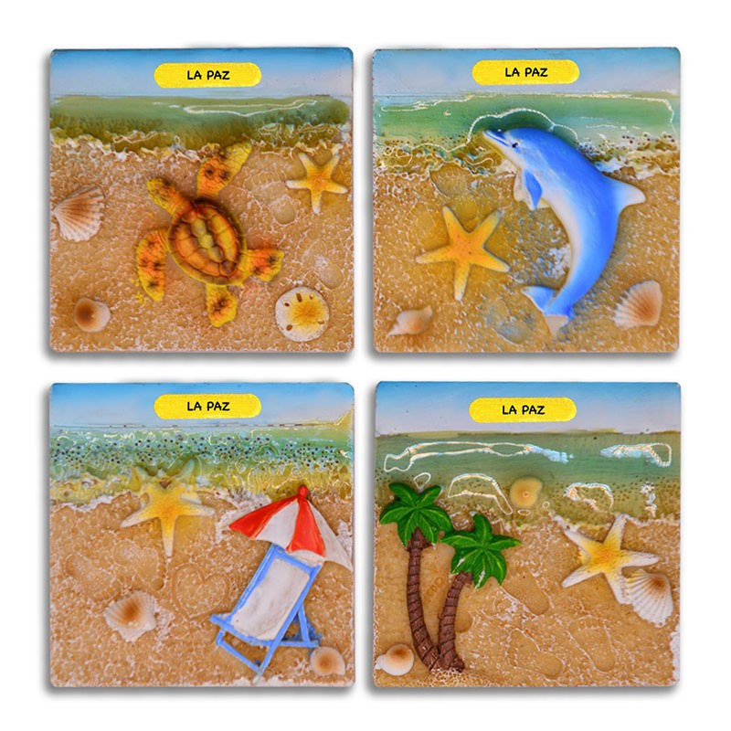 Souvenir México La Paz: Magnetos de Resina con Ilustraciones de Playas