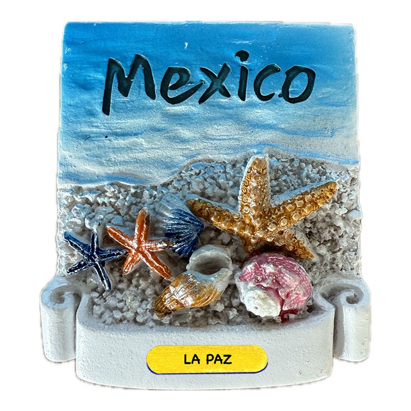 Magneto de resina con conchas pintadas a mano en La Paz México