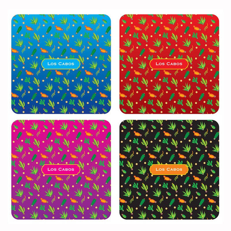 Set de 4 portavasos calavera, típico del día de muertos en México, Recuerdo de Los Cabos.