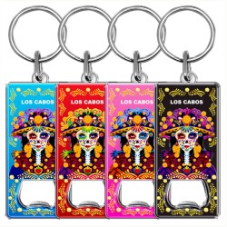 Llavero destapador de metal con catrina. Souvenir de Los Cabos, México