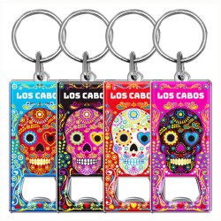 Llavero destapador de metal con calavera. Souvenir de Los Cabos, México
