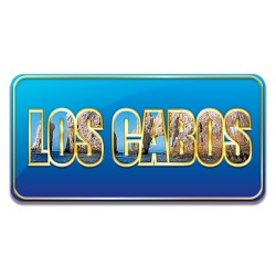 Iman en relieve "Los Cabos" fondo azul. Souvenir y recuerdo de Los Cabos.