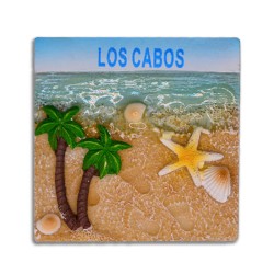 4 magnetos de resina cuadrados con ilustraciones de playa