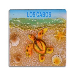 4 magnetos de resina cuadrados con ilustraciones de playa