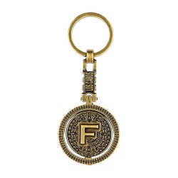 Llavero de latón letra F con Calendario Azteca, souvenir o regalo de Los Cabos México