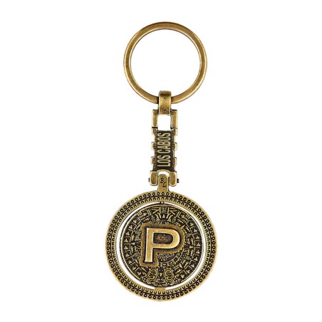 Llavero de latón letra P con Calendario Azteca, souvenir o regalo de Los Cabos México