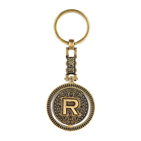 Llavero de latón letra R con Calendario Azteca, souvenir o regalo de Los Cabos México