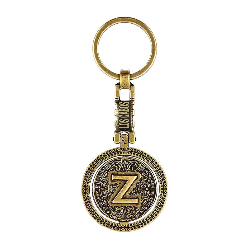 Llavero de latón letra Z con Calendario Azteca, souvenir o regalo de Los Cabos México