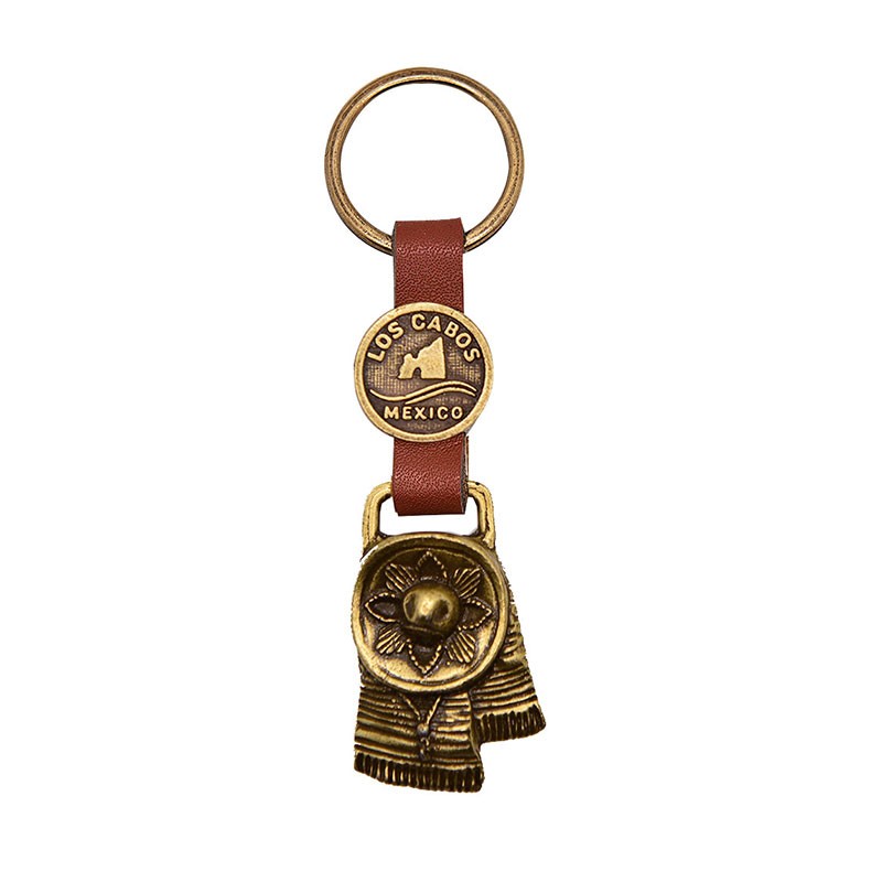 Llavero de latón sombrero y sarape.Souvenir de Los Cabos, México