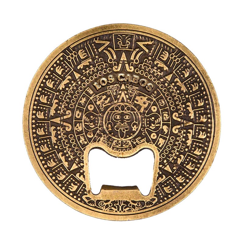Magneto destapador grande de latón con el Calendario Azteca