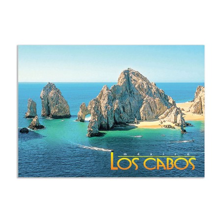 Tarjeta postal con vista aerea del Arco de Cabo San Lucas, souvenir y recuerdo de Los Cabos, México