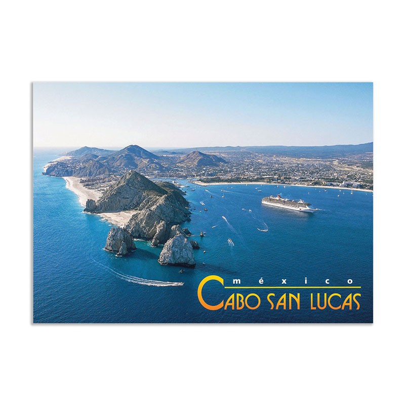 Tarjeta postal con vista aerea de Cabo San Lucas, souvenir y recuerdo de Los Cabos, México