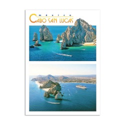 Tarjeta postal con 2 vistas del Arco, souvenir y recuerdo de Los Cabos, México