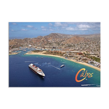 Tarjeta postal de la zona hotelera de Cabo San Lucas, souvenir y recuerdo de Los Cabos, México